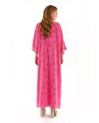 Robe longue fluide caftan brodée Justine rose