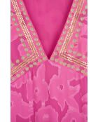 Robe longue fluide caftan brodée Justine rose