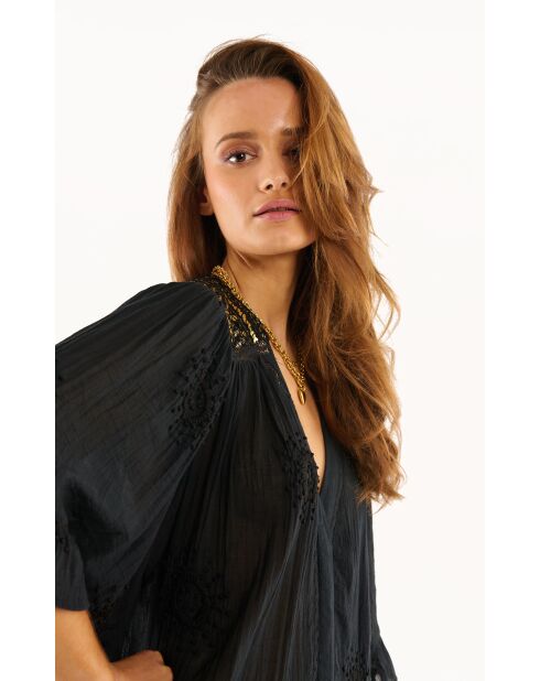 Robe transparente en gaze de coton Abel Noir noire