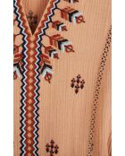 Robe droite longue manches avec broderies Serena beige