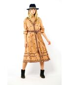 Robe droite longue manches avec broderies Serena beige