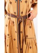 Robe droite longue manches avec broderies Serena beige
