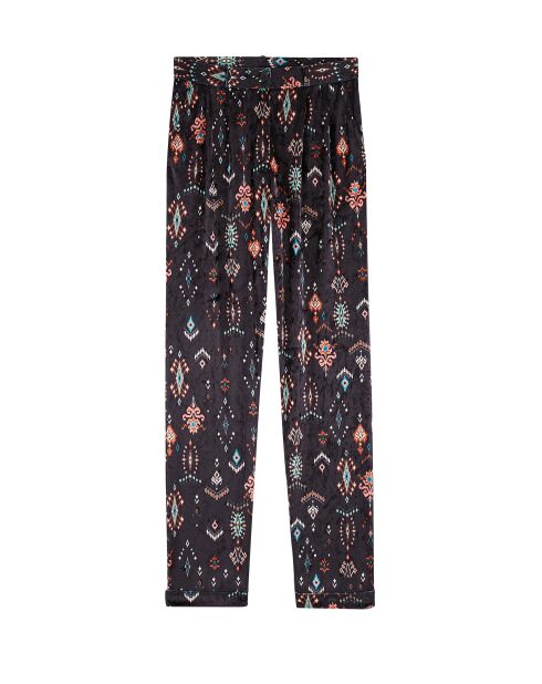 Pantalon velours imprimé floral Malo noir