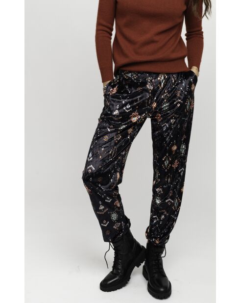 Pantalon velours imprimé floral Malo noir