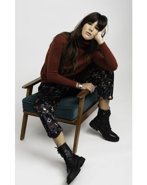 Pantalon velours imprimé floral Malo noir