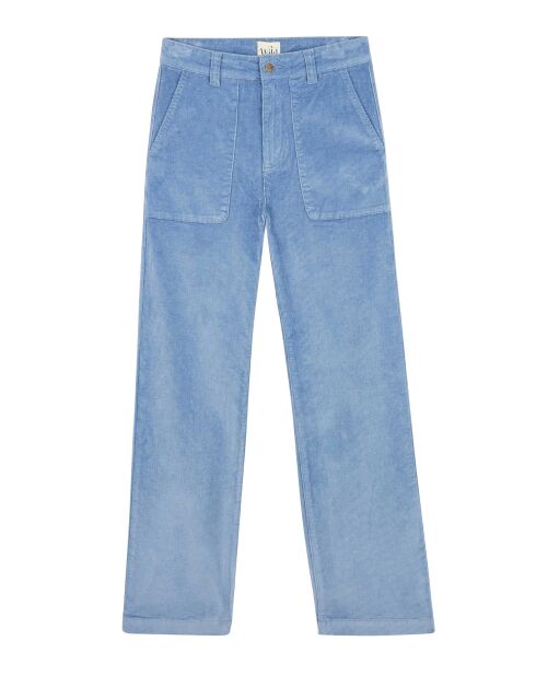 Pantalon droit en velours côtelé William bleu
