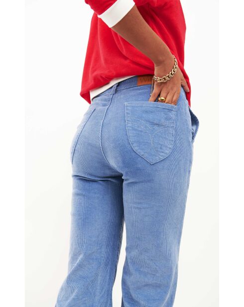 Pantalon droit en velours côtelé William bleu