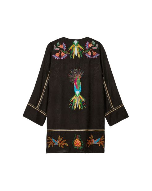 Robe courte à manches longues et broderies Fara noire