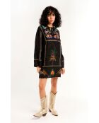 Robe courte à manches longues et broderies Fara noire