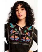 Robe courte à manches longues et broderies Fara noire