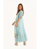 Robe caftan gaze de coton brodée de palmiers Annie bleue