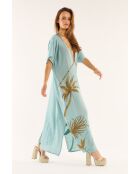Robe caftan gaze de coton brodée de palmiers Annie bleue