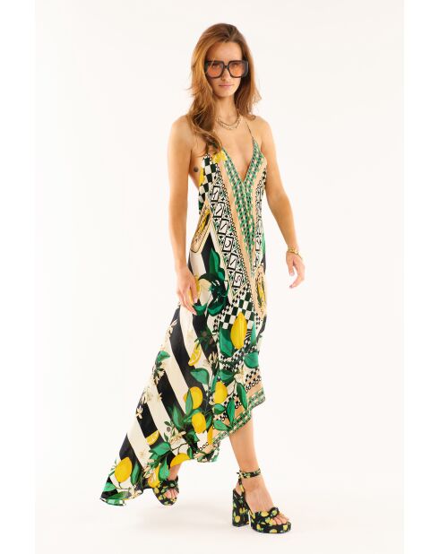 Robe d'été rayée imprimé citron Voila Sicily noire