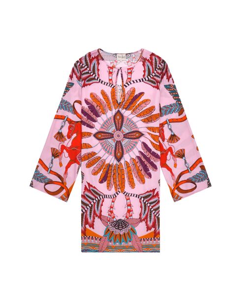 Robe courte manches longues à motifs Come rose