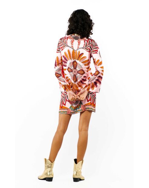 Robe courte manches longues à motifs Come rose