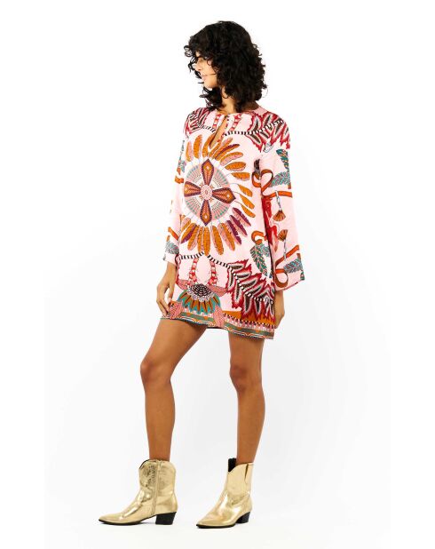 Robe courte manches longues à motifs Come rose