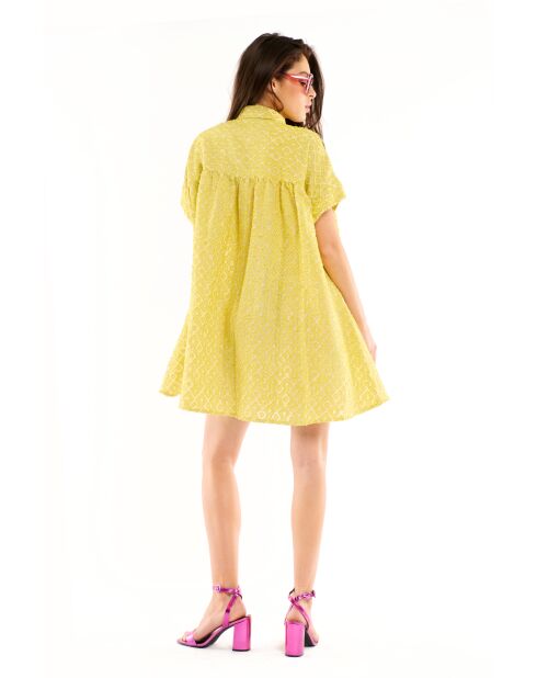 Robe chemise courte brodée Tony jaune