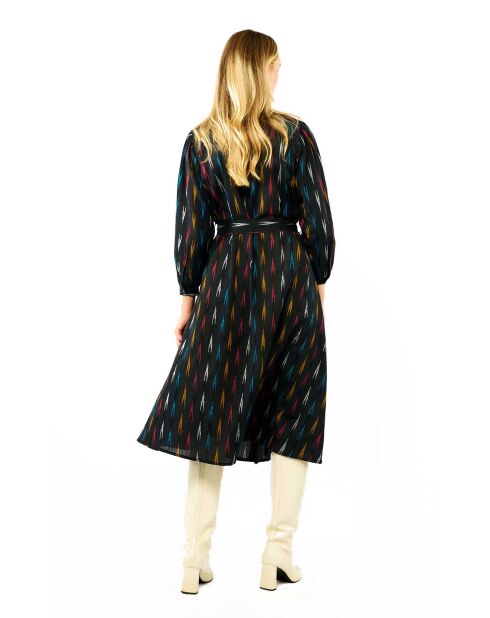 Robe droite manches longues à motifs Tamera noire