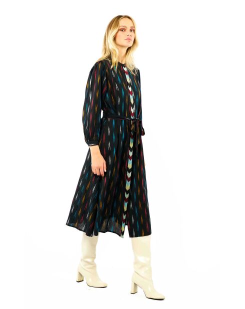 Robe droite manches longues à motifs Tamera noire