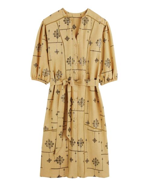 Robe droite midi avec manches et broderies Garcia beige
