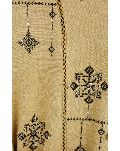 Robe droite midi avec manches et broderies Garcia beige