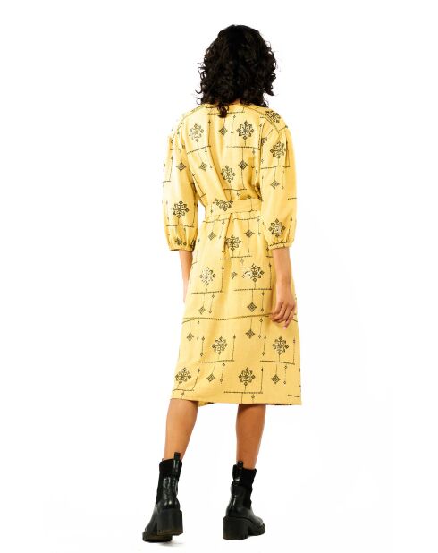Robe droite midi avec manches et broderies Garcia beige