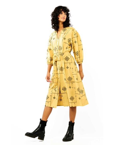 Robe droite midi avec manches et broderies Garcia beige