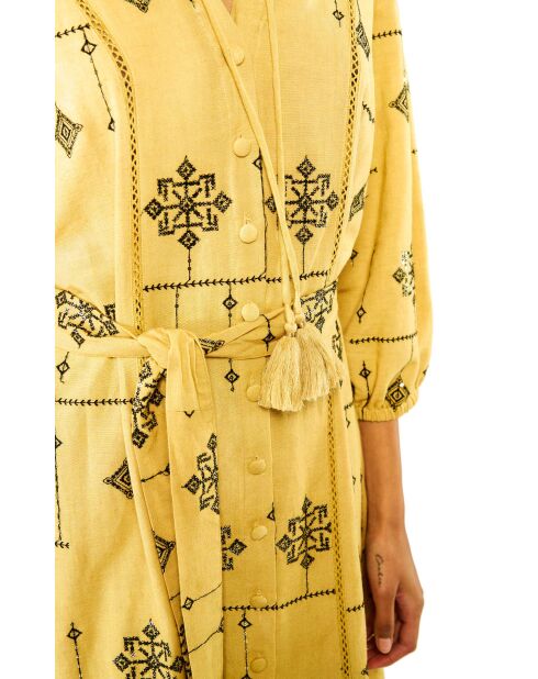 Robe droite midi avec manches et broderies Garcia beige