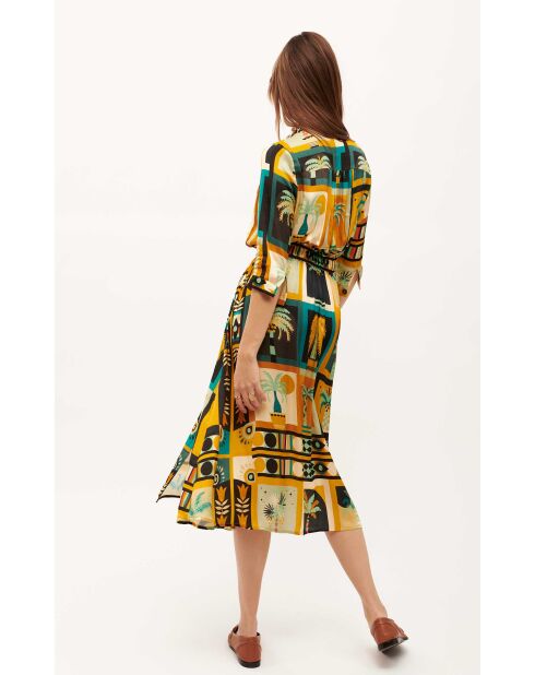 Robe chemise 7/8 imprimé palmiers Jesse Beldi noire