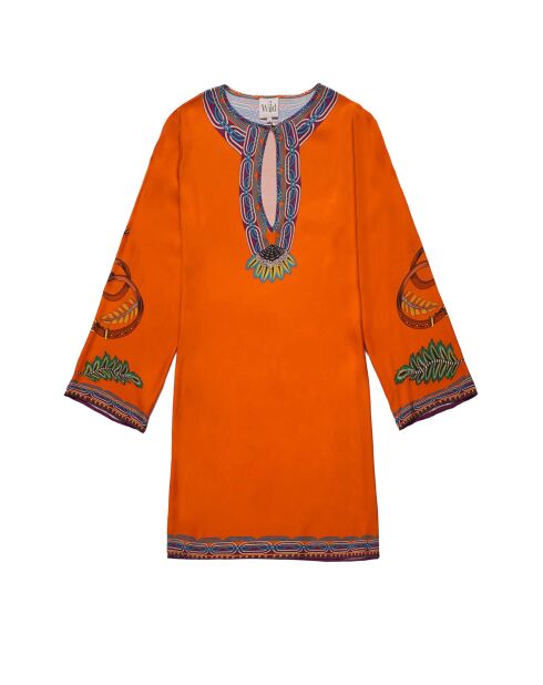 Robe courte manches longues à motifs ethnique Ezra marron