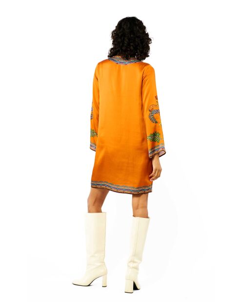 Robe courte manches longues à motifs ethnique Ezra marron