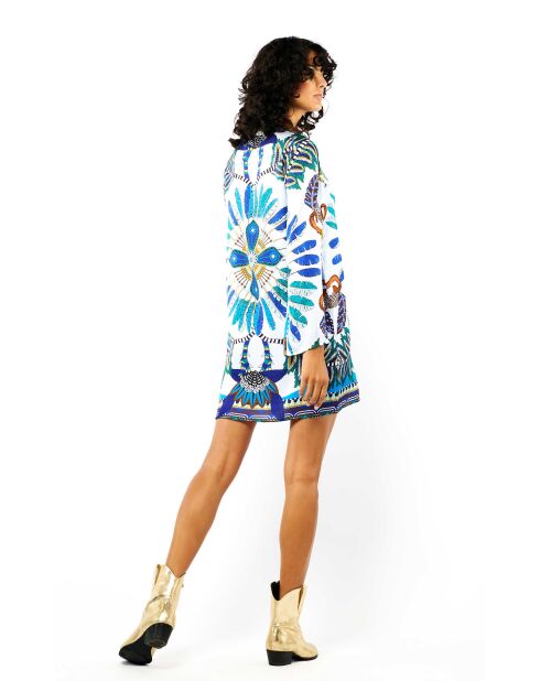Robe courte manches longues à motifs Come bleue