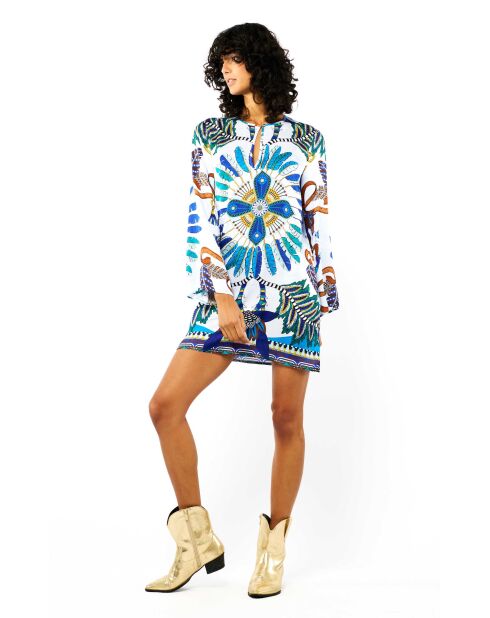 Robe courte manches longues à motifs Come bleue