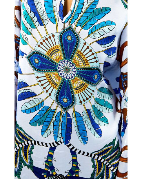 Robe courte manches longues à motifs Come bleue