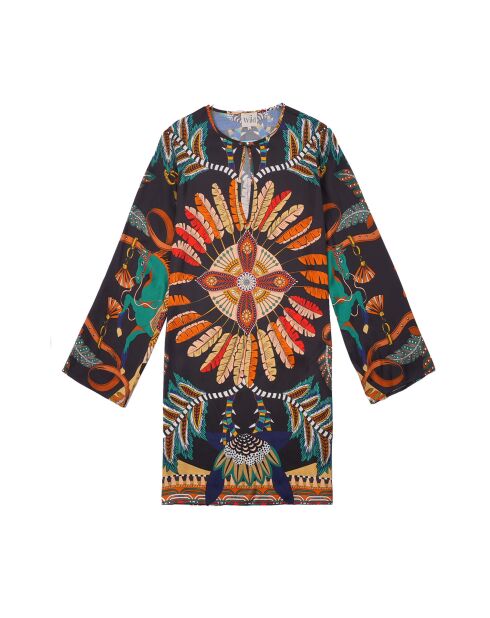 Robe courte manches longues à motifs Come noire