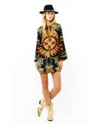 Robe courte manches longues à motifs Come noire