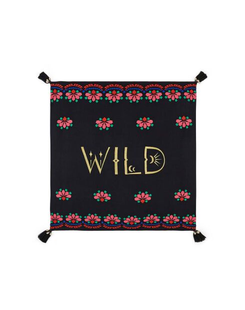 Foulard en gaze de coton brodé Ocampo noir