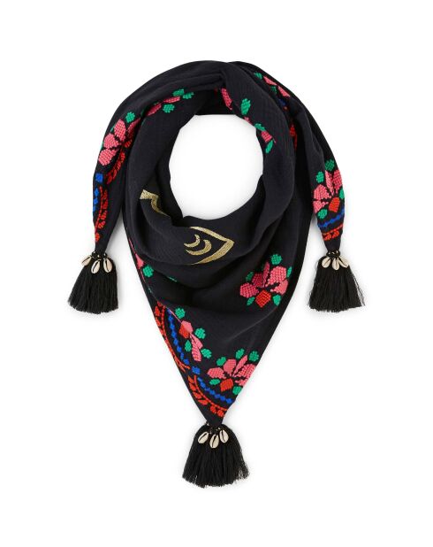 Foulard en gaze de coton brodé Ocampo noir