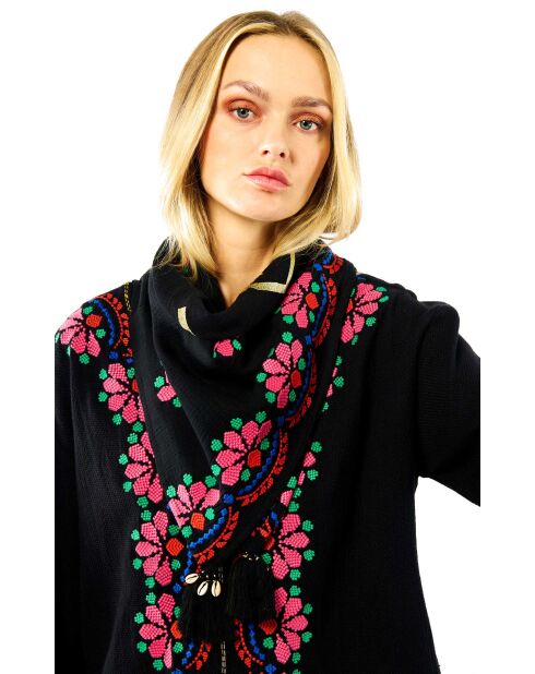 Foulard en gaze de coton brodé Ocampo noir