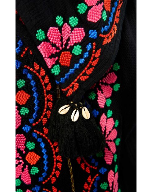 Foulard en gaze de coton brodé Ocampo noir