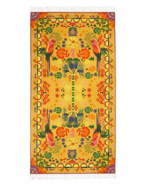 Serviette de plage fouta imprimée Babouchka jaune