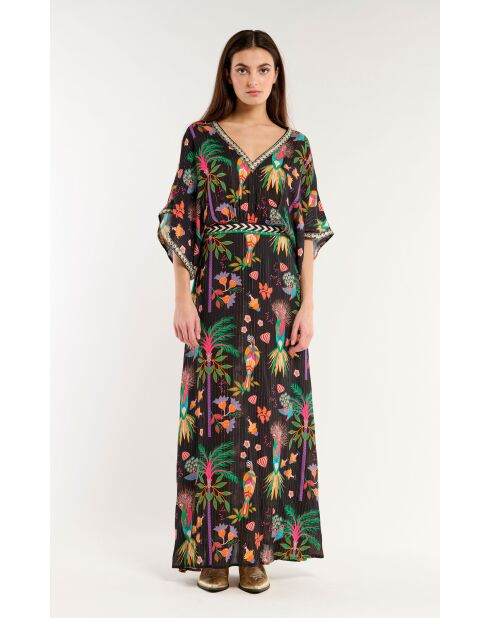 Robe longue à motifs tropical Mandel noire
