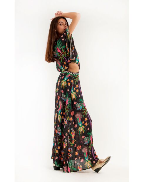 Robe longue à motifs tropical Mandel noire