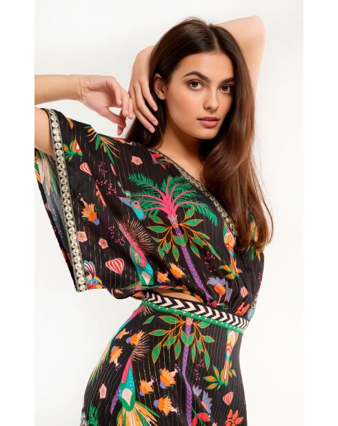 Robe longue à motifs tropical Mandel noire