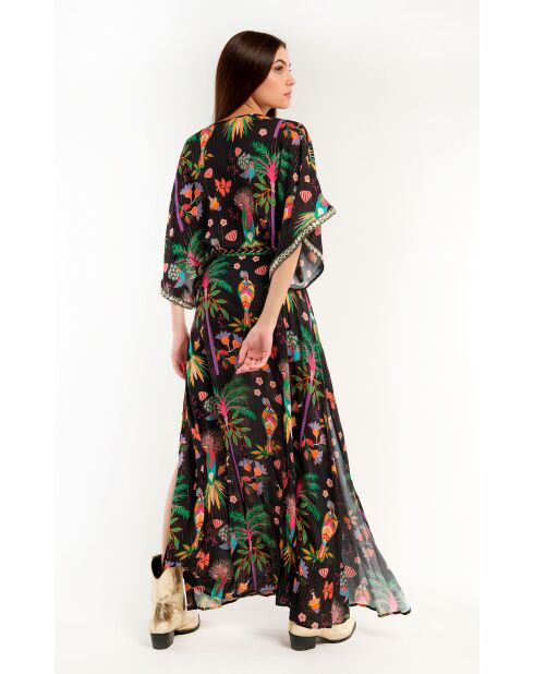 Robe longue à motifs tropical Mandel noire