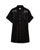Robe courte satinée strass tête de tigre Laora noire