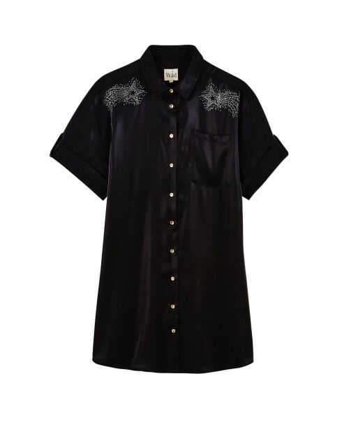 Robe courte satinée strass tête de tigre Laora noire
