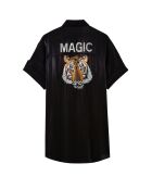 Robe courte satinée strass tête de tigre Laora noire