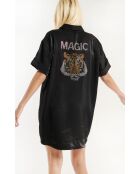 Robe courte satinée strass tête de tigre Laora noire