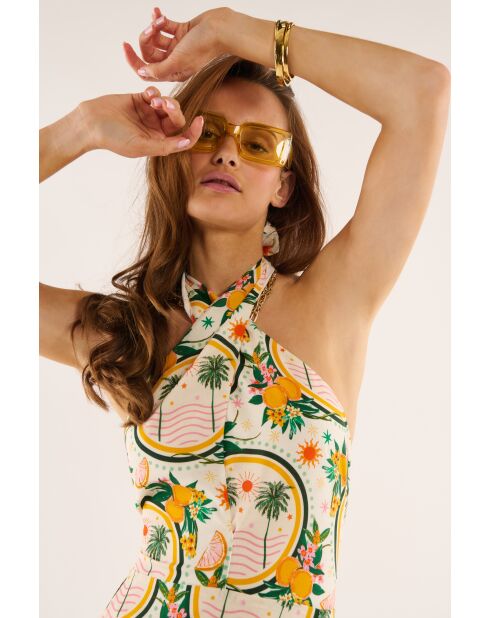 Robe courte imprimé vintage Anita jaune